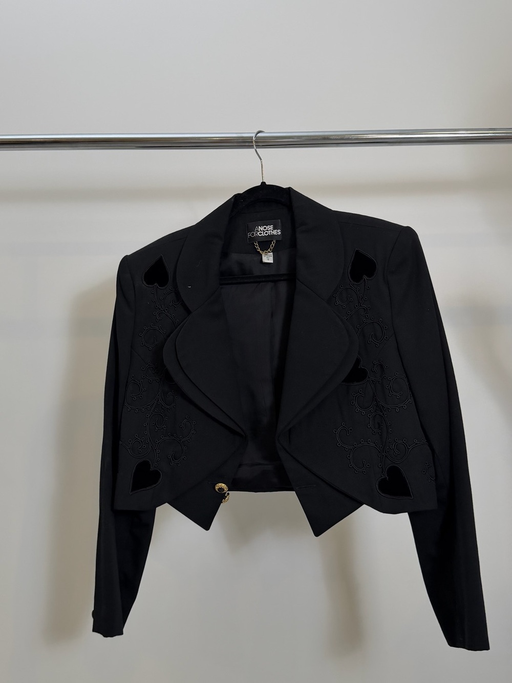 Women's Black Cropped Embroidered Blazer by Angos For Clothes